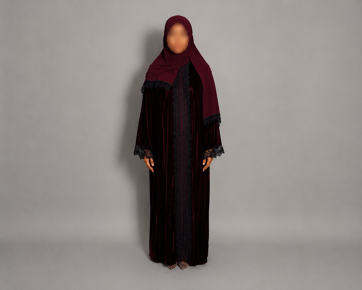 The Heritage Velvet Abaya In Burgundy