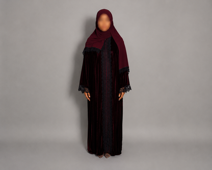 The Heritage Velvet Abaya In Burgundy