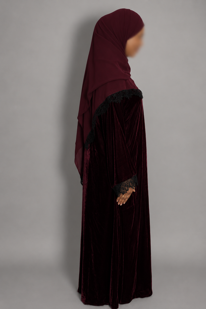 The Heritage Velvet Abaya In Burgundy
