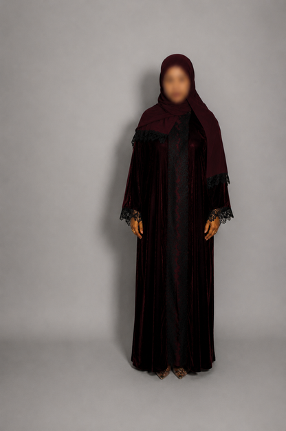 The Heritage Velvet Abaya In Burgundy