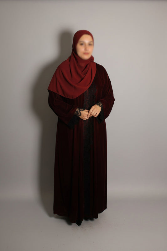 The Heritage Velvet Abaya In Ruby