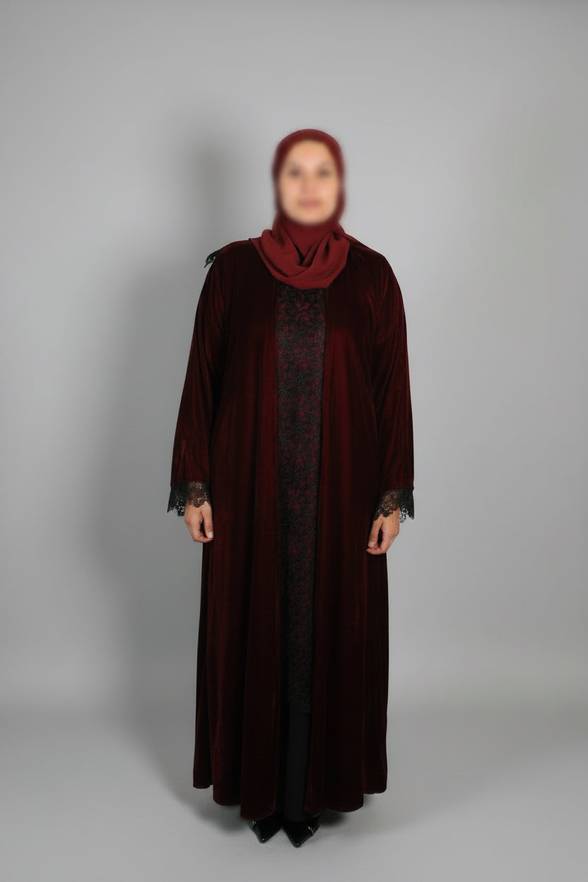 The Heritage Velvet Abaya In Ruby