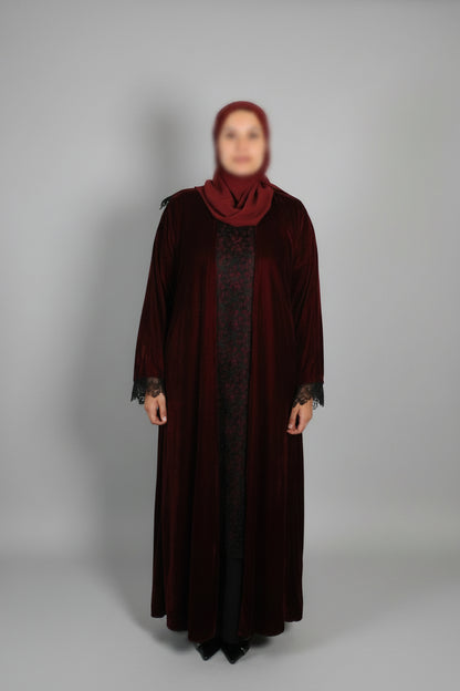 The Heritage Velvet Abaya In Ruby