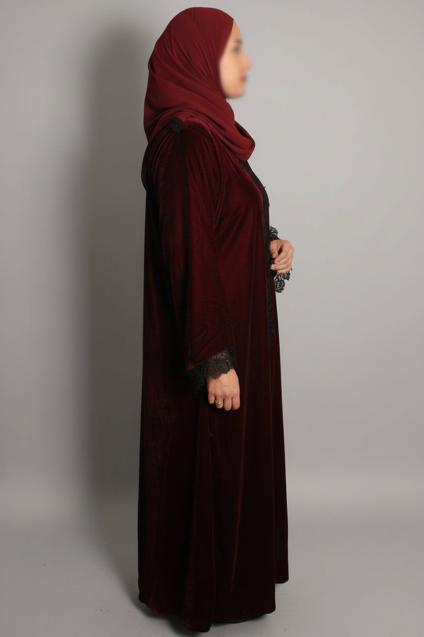 The Heritage Velvet Abaya In Ruby