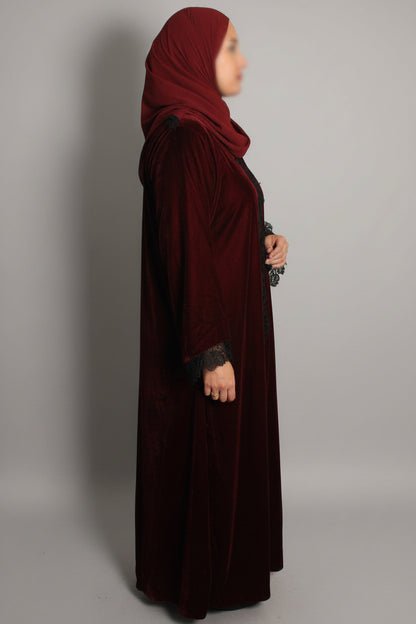 The Heritage Velvet Abaya In Ruby