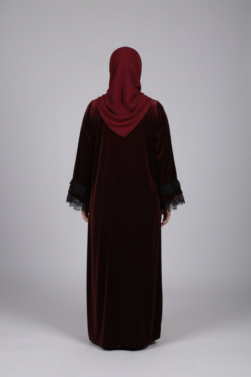 The Heritage Velvet Abaya In Ruby