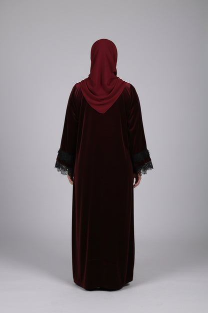 The Heritage Velvet Abaya In Ruby