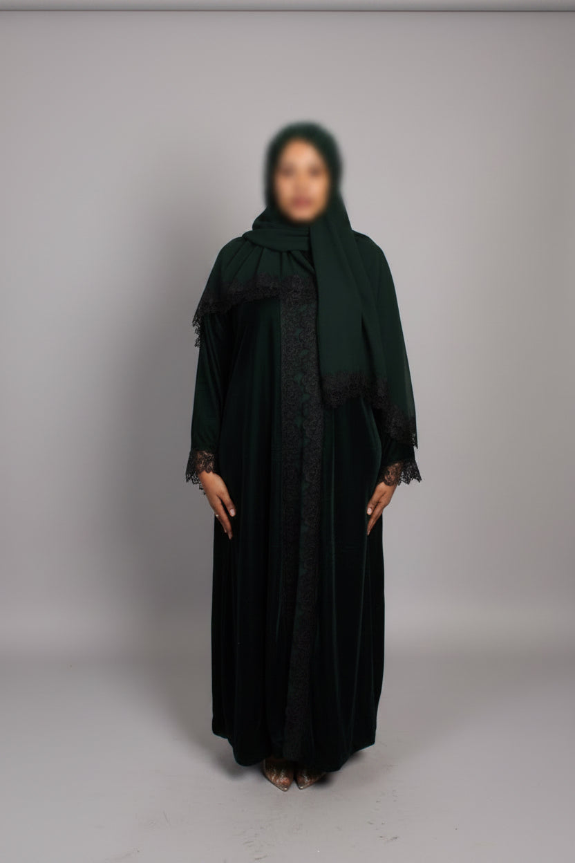 The Heritage Velvet Abaya In Emerald
