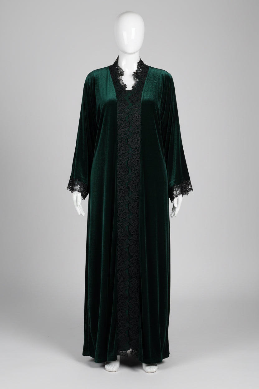 The Heritage Velvet Abaya In Emerald