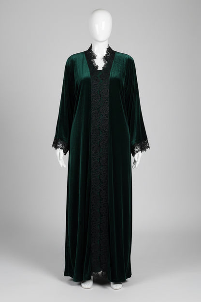 The Heritage Velvet Abaya In Emerald